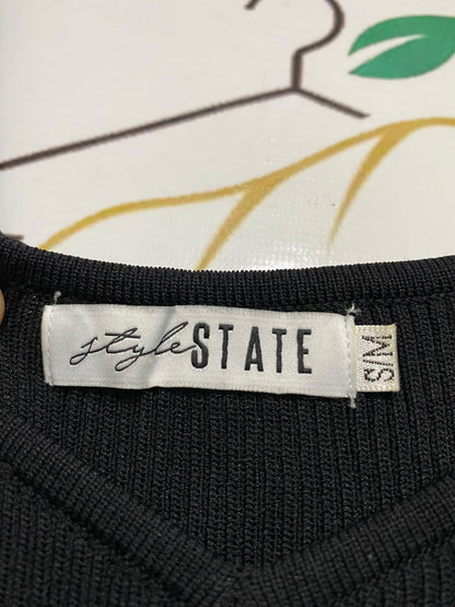 STYLE STATE |S/M| BUST 12| A62| BLACK RIBBED SCOOP-NECK TECHNICAL UTILITY BODYSUIT