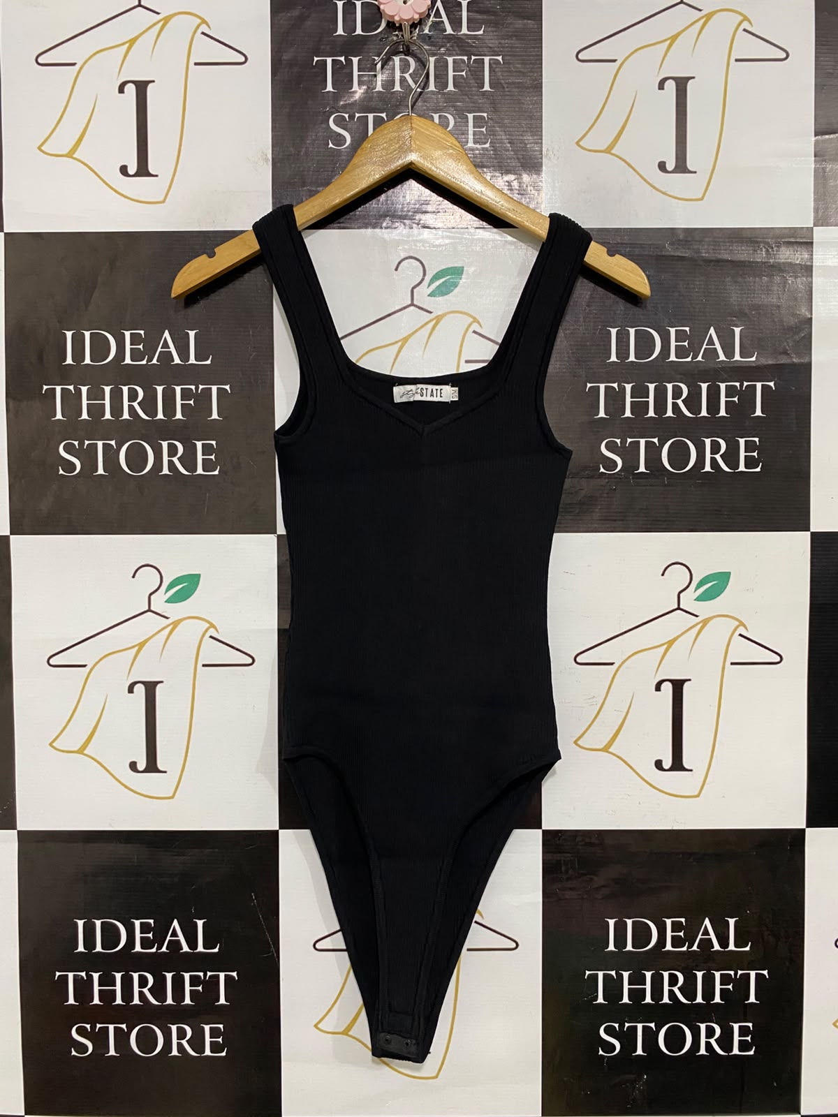 STYLE STATE |S/M| BUST 12| A62| BLACK RIBBED SCOOP-NECK TECHNICAL UTILITY BODYSUIT