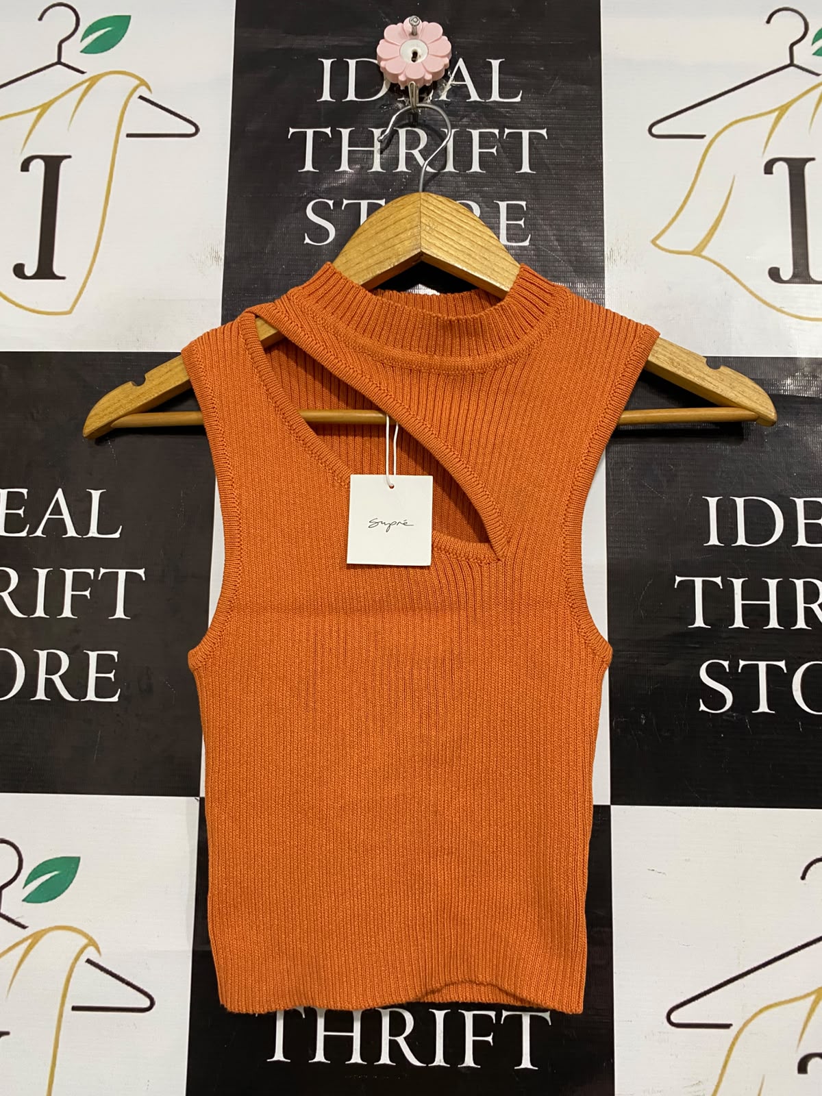 SUPRE |S| BUST 11| A62| ORANGE ASYMMETRIC CUTOUT TECHNICAL UTILITY TANK TOP