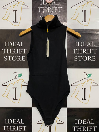 MESHKI |S| BUST 14| A62| BLACK TURTLENECK SLEEVELESS TECHNICAL UTILITY BODYSUIT