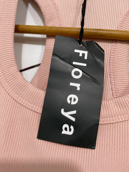 FLOREYA |XS| BUST 13| A62| DUSTY PINK RIBBED RACERBACK TECHNICAL UTILITY TANK TOP