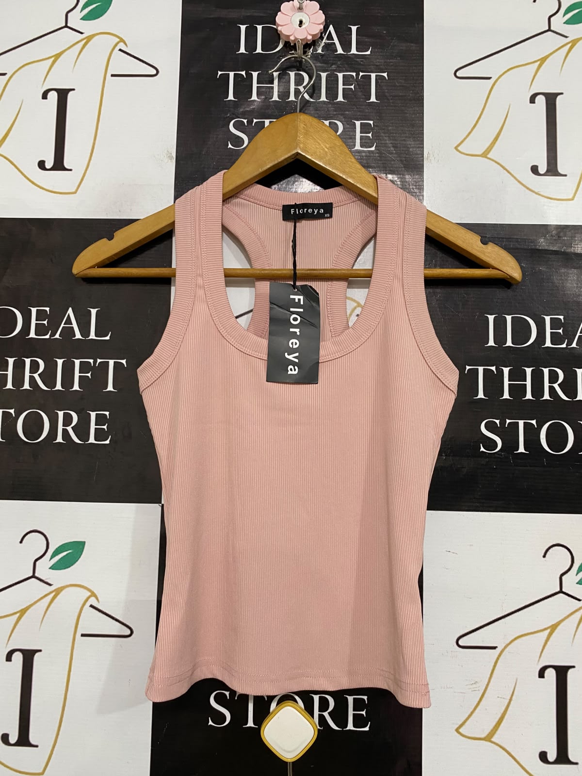 FLOREYA |XS| BUST 13| A62| DUSTY PINK RIBBED RACERBACK TECHNICAL UTILITY TANK TOP