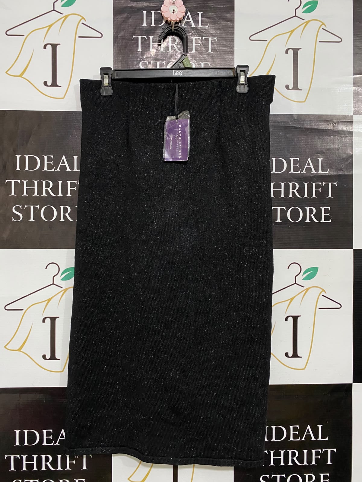 RALPH LAUREN |L| WAIST 32| A62| BLACK METALLIC KNIT TECHNICAL UTILITY MIDI SKIRT