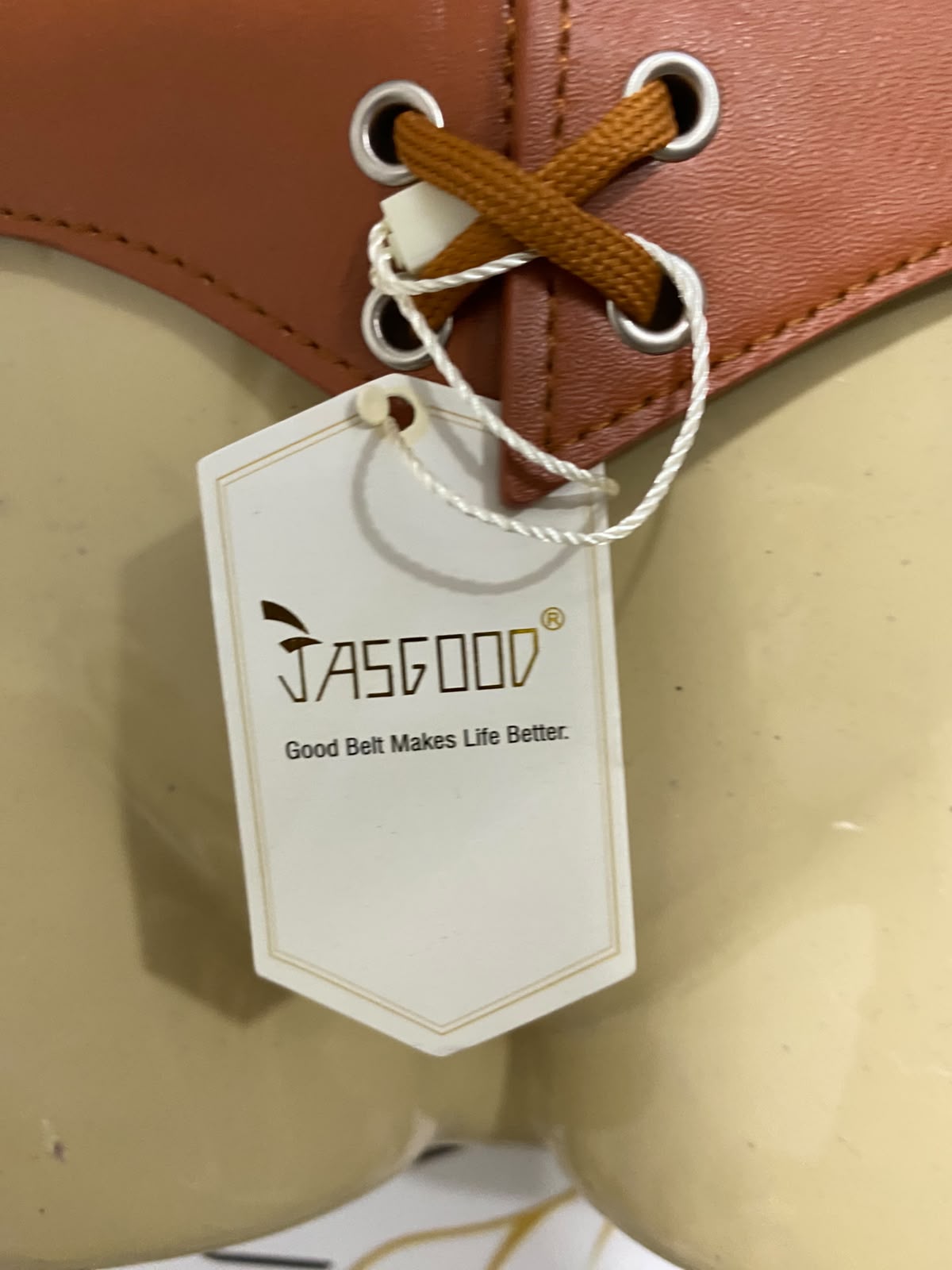 JASGOOD |S| BUST 15| A62| TAN FAUX-LEATHER LACE-UP TECHNICAL UTILITY CORSET BELT