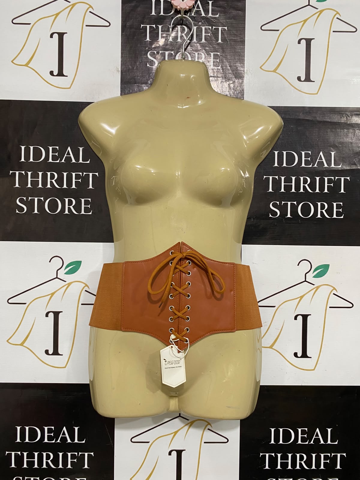 JASGOOD |S| BUST 15| A62| TAN FAUX-LEATHER LACE-UP TECHNICAL UTILITY CORSET BELT