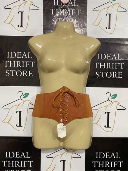 JASGOOD |S| BUST 15| A62| TAN FAUX-LEATHER LACE-UP TECHNICAL UTILITY CORSET BELT