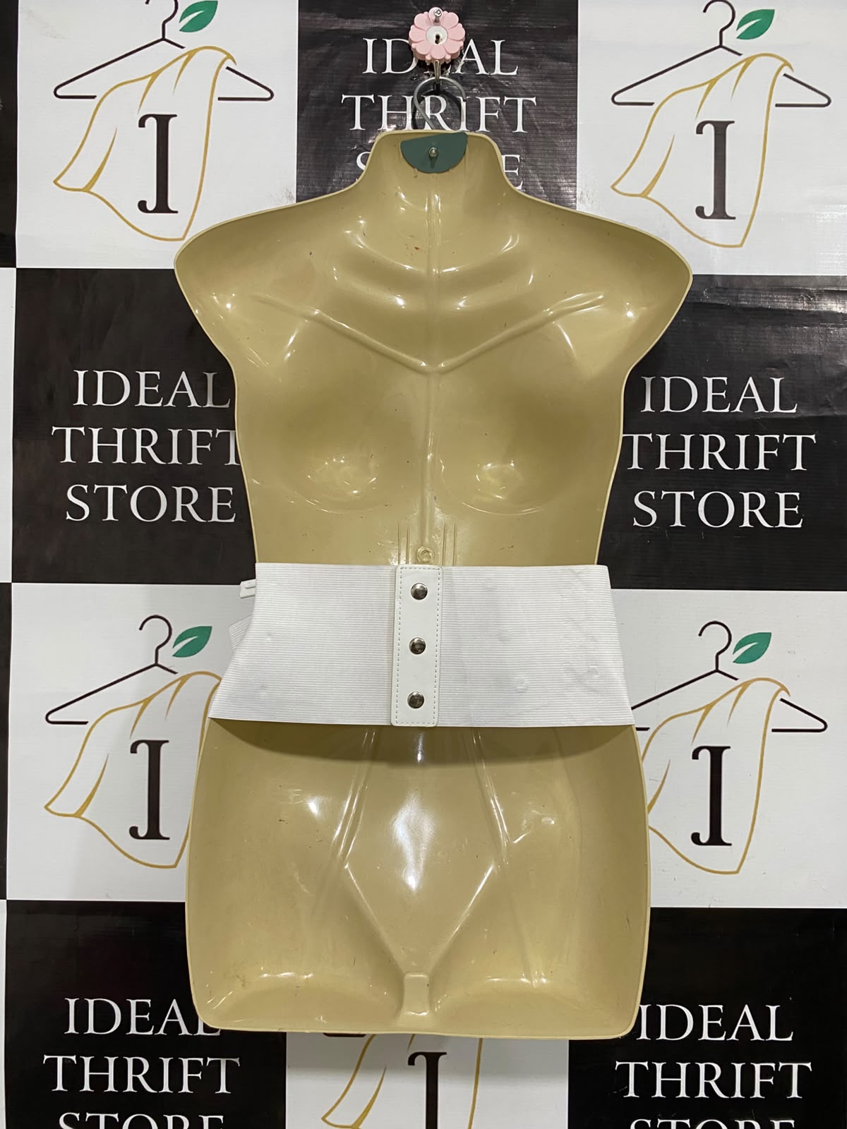 JASGOOD |S| BUST 15| A62| WHITE FAUX-LEATHER LACE-UP TECHNICAL UTILITY CORSET BELT