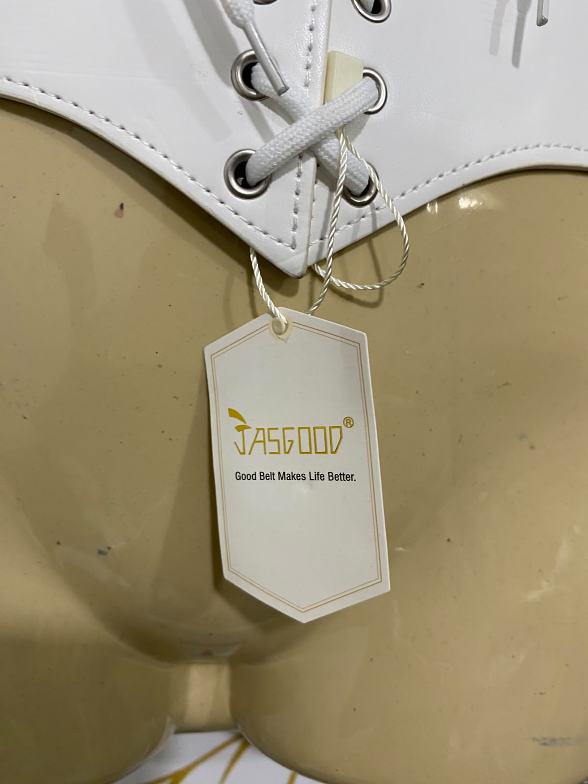 JASGOOD |S| BUST 15| A62| WHITE FAUX-LEATHER LACE-UP TECHNICAL UTILITY CORSET BELT