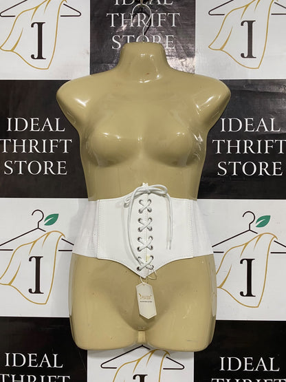 JASGOOD |S| BUST 15| A62| WHITE FAUX-LEATHER LACE-UP TECHNICAL UTILITY CORSET BELT