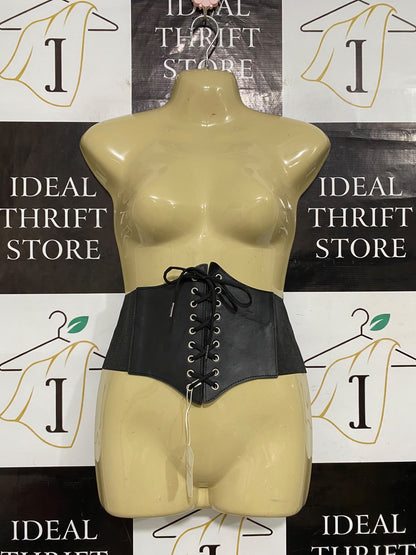 JASGOOD |S| BUST 15| A62| BLACK FAUX-LEATHER LACE-UP TECHNICAL UTILITY CORSET BELT