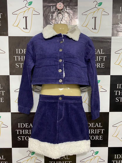 FRUNWAY |S| A62| PURPLE CORDUROY SHERPA-TRIM TECHNICAL UTILITY TWO-PIECE SET