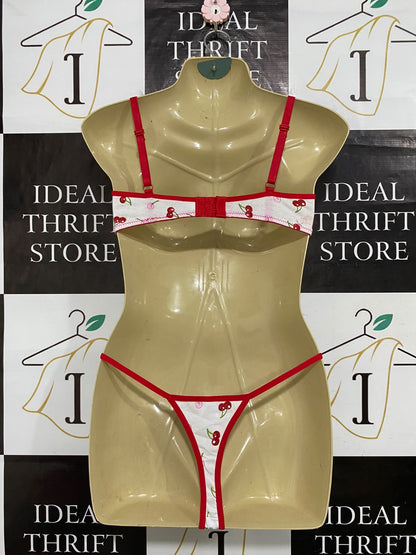 INTIMATES |M| A62| WHITE AND RED CHERRY-PRINT TECHNICAL UTILITY LINGERIE SET