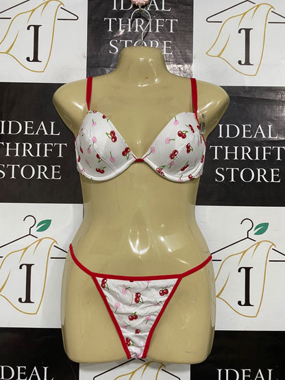 INTIMATES |M| A62| WHITE AND RED CHERRY-PRINT TECHNICAL UTILITY LINGERIE SET