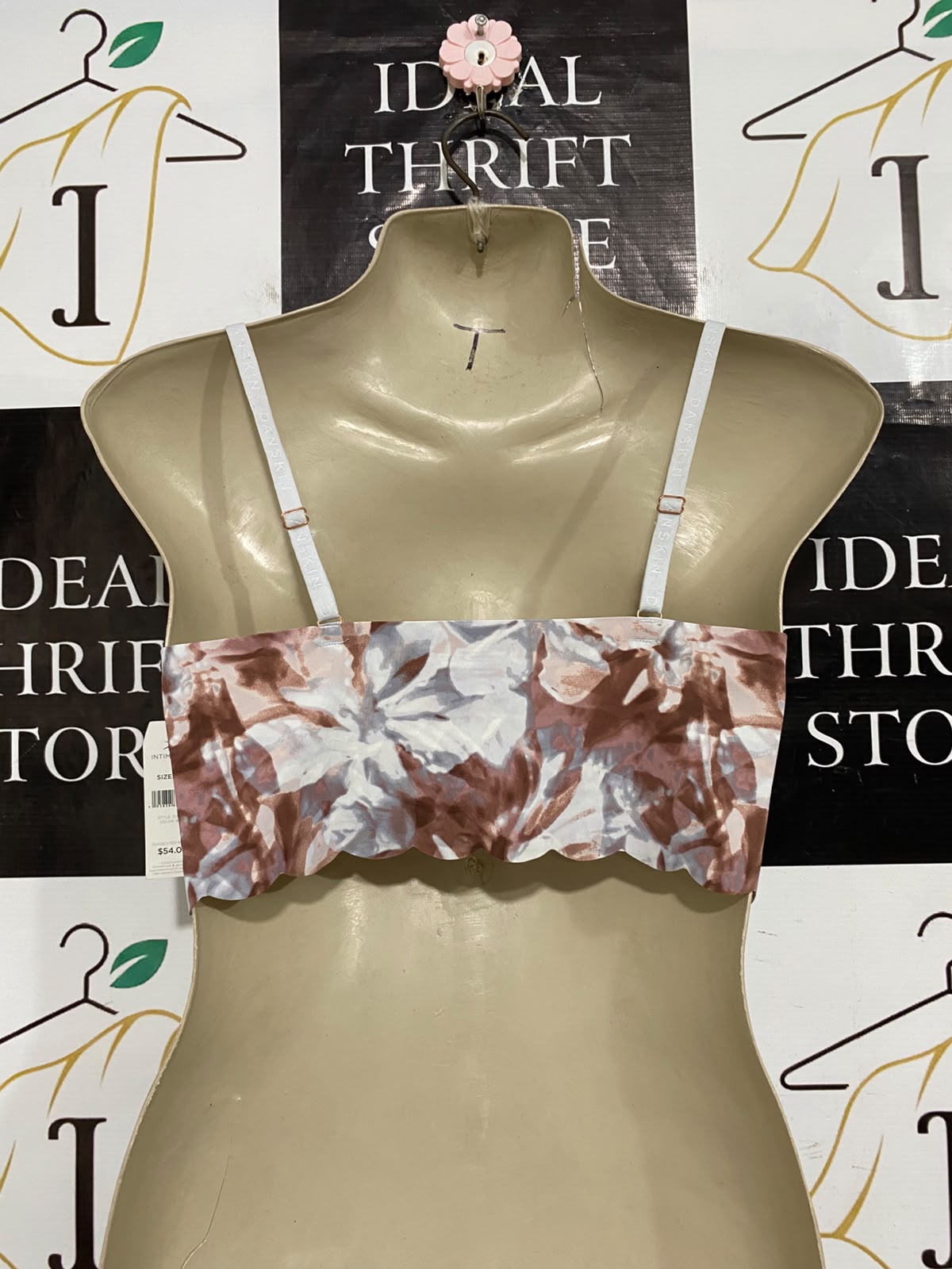 DANSKIN |XL| BUST 17| A62| BROWN AND WHITE FLORAL SCALLOPED TECHNICAL UTILITY CROP TOP