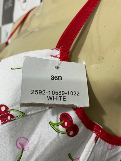 INTIMATES |L| A62| WHITE AND RED CHERRY-PRINT TECHNICAL UTILITY LINGERIE SET