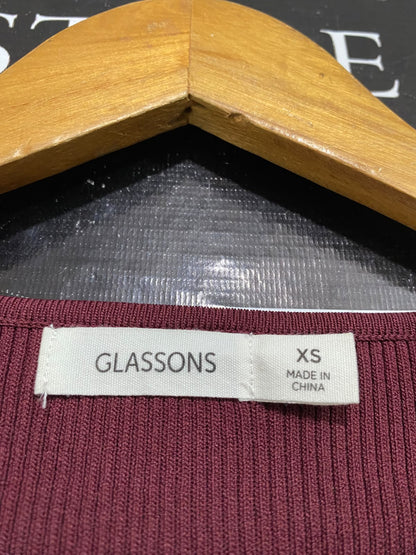 GLASSONS |XS| BUST 11| A62| BURGUNDY RIBBED KEYHOLE-FRONT TECHNICAL UTILITY CROP TOP