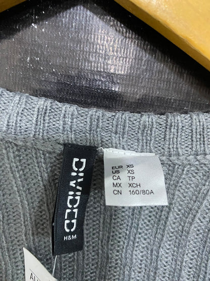 H&M |XS| BUST 18| A62| GREY RIBBED KNIT TECHNICAL UTILITY CROPPED CARDIGAN