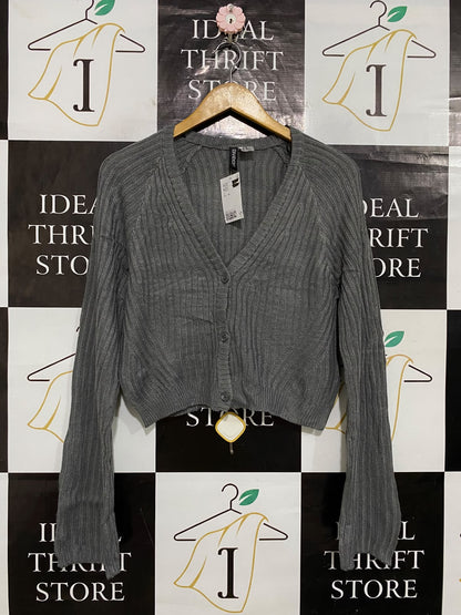 H&M |XS| BUST 18| A62| GREY RIBBED KNIT TECHNICAL UTILITY CROPPED CARDIGAN