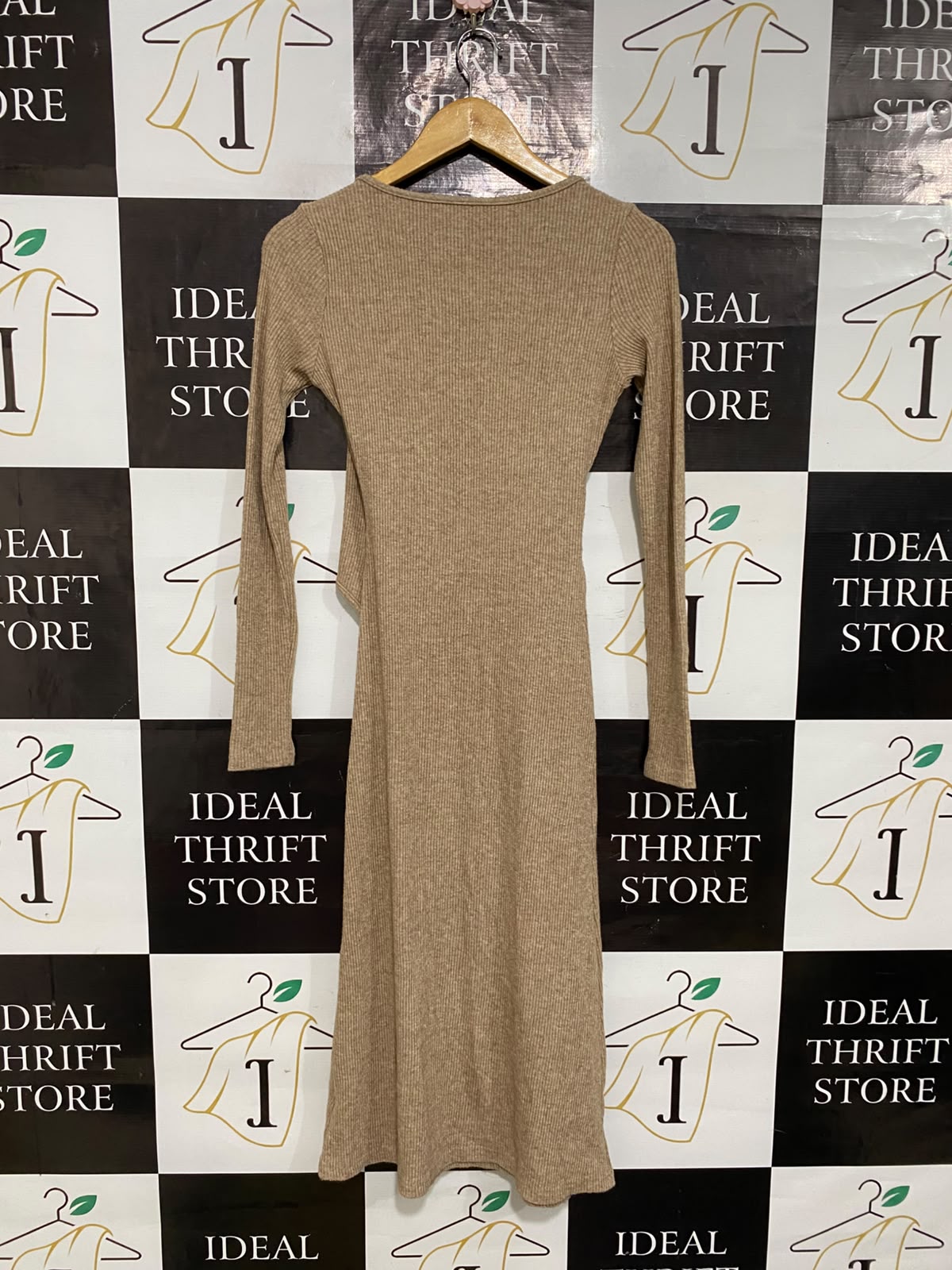 YAOMI |S| BUST 15| A62| TAUPE RIBBED WRAP-FRONT TECHNICAL UTILITY MIDI DRESS