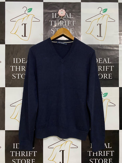 SPORTS CRAFT |M| BUST 20| A62| NAVY V-NECK TECHNICAL UTILITY KNIT SWEATER