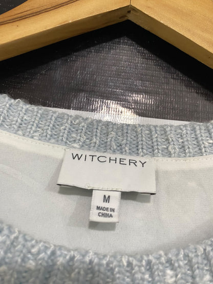 WITCHERY |M| BUST 20| A62| GREY SPECKLED LAYERING-HEM TECHNICAL UTILITY KNIT SWEATER