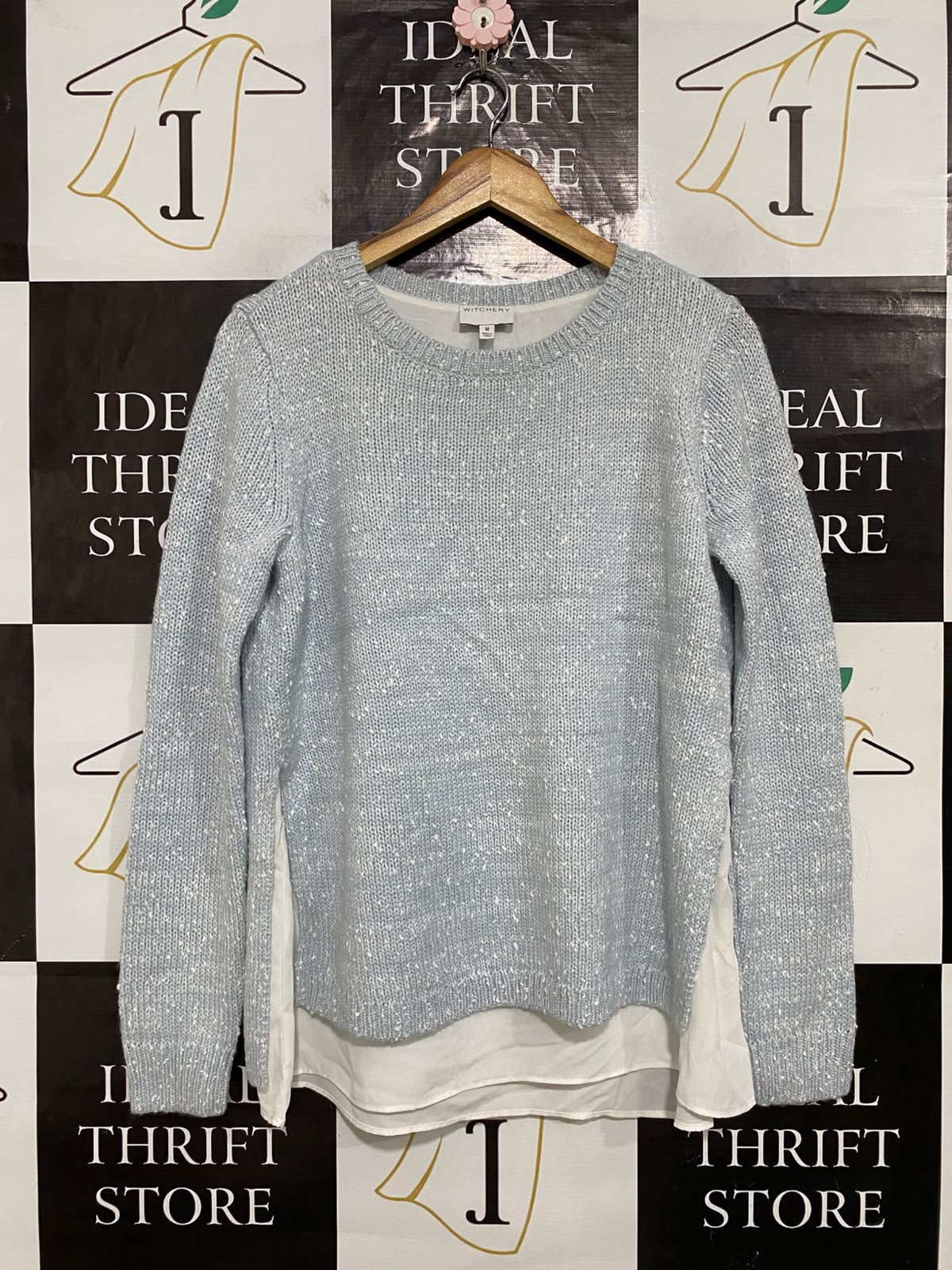WITCHERY |M| BUST 20| A62| GREY SPECKLED LAYERING-HEM TECHNICAL UTILITY KNIT SWEATER