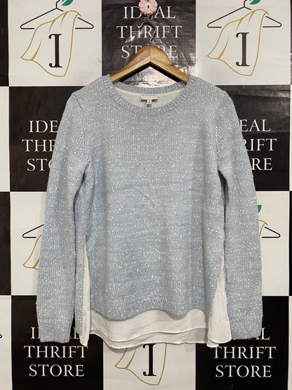 WITCHERY |M| BUST 20| A62| GREY SPECKLED LAYERING-HEM TECHNICAL UTILITY KNIT SWEATER