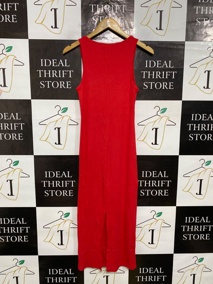& ME |S| BUST 14| A62| RED RIBBED TANK-STYLE TECHNICAL UTILITY MIDI DRESS