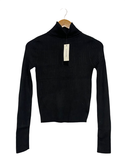 GLASSONS |S| BUST 14| A63| BLACK RIBBED TURTLENECK TECHNICAL UTILITY SWEATER