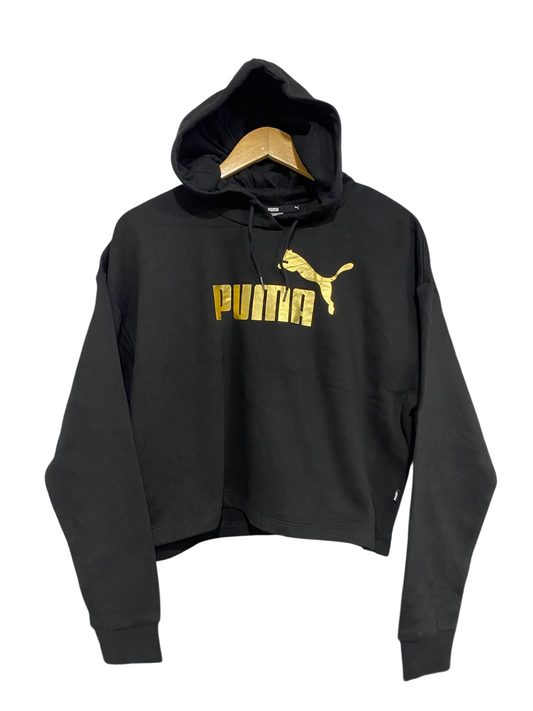 PUMA |M| BUST 23| A63| BLACK AND METALLIC GOLD LOGOCROP HOODIE