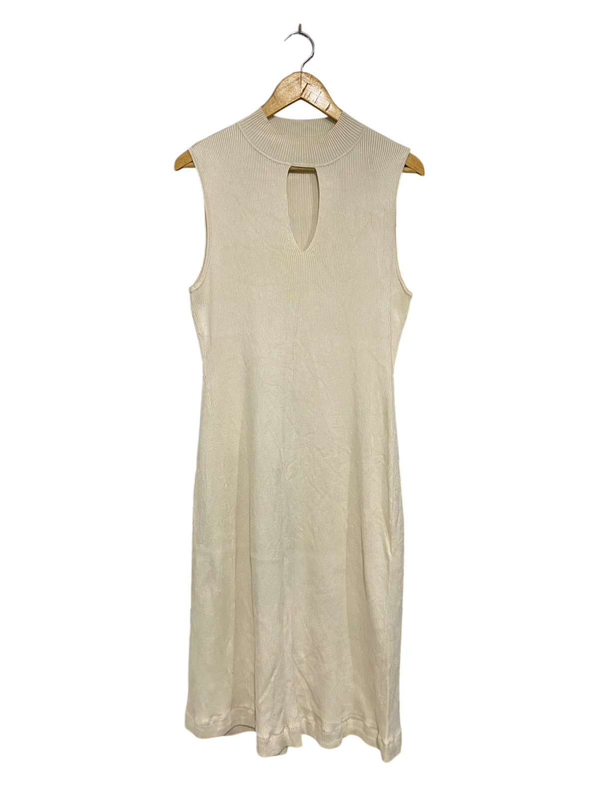 WITCHERY |L| BUST 16| A63| CREAM KEYHOLE MOCK-NECK RIBBED TECHNICAL UTILITY DRESS