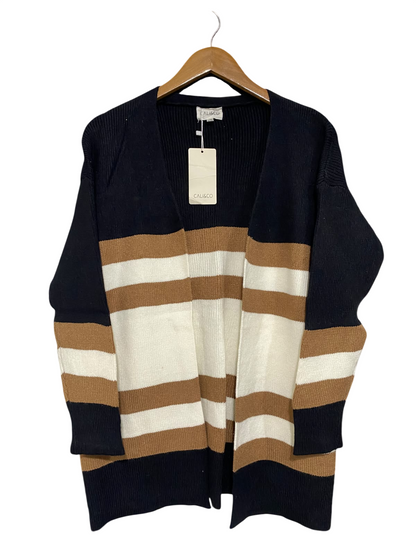 CALI & CO |L/XL| BUST 23| A63| MULTI-COLOR STRIPED OPEN-FRONT TECHNICAL UTILITY CARDIGANS