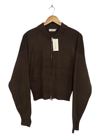 GLASSONS |L| BUST 20| A63| BROWN RIBBED ZIP-UP TECHNICAL UTILITY BOMBER CARDIGAN