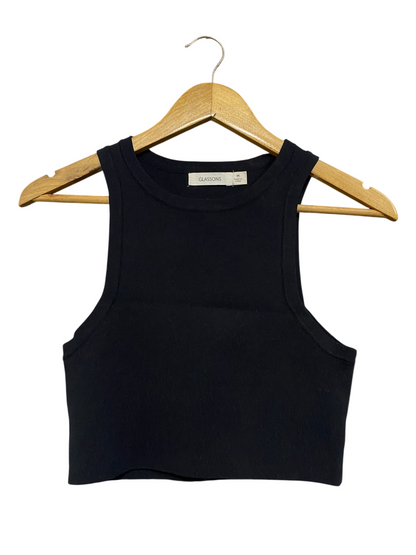 GLASSONS |M| BUST 13| A63| BLACK RIBBED HIGH-NECK TECHNICAL UTILITY CROP TOP