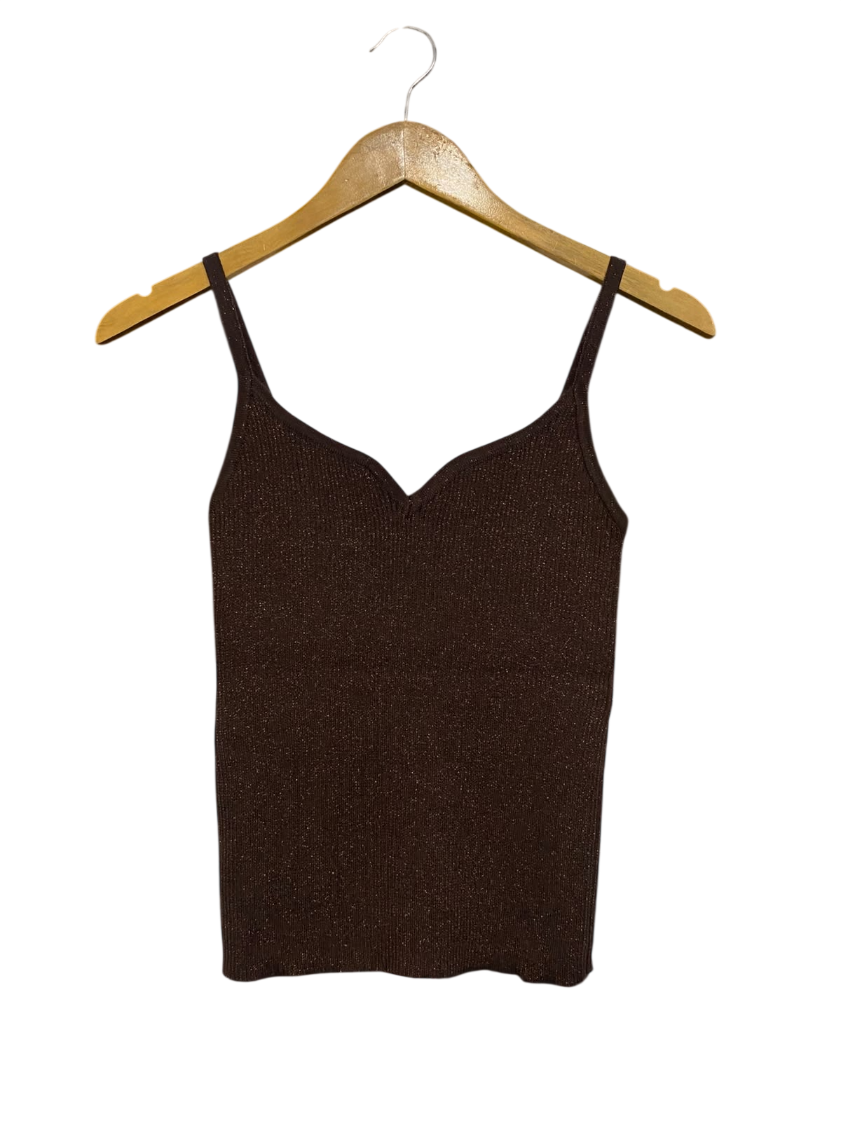 ANKO |XS| BUST 12| A63| BROWN GLITTER RIBBED SWEETHEART TECHNICAL UTILITY CANK TOP