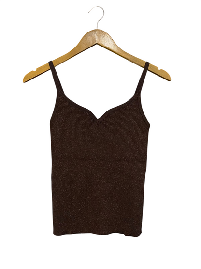 ANKO |XS| BUST 12| A63| BROWN GLITTER RIBBED SWEETHEART TECHNICAL UTILITY CANK TOP