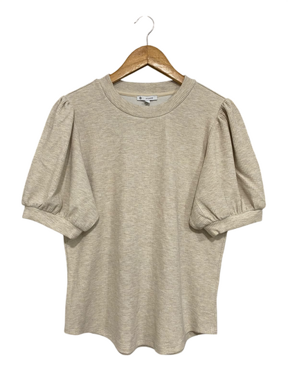 TARGET WOMAN |L| BUST 19| A63| OATMEAL RIBBED PUFF-SLEEVE TECHNICAL UTILITY T-SHIRT