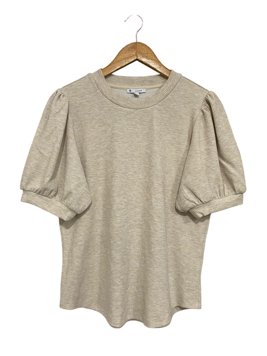 TARGET WOMAN |L| BUST 19| A63| OATMEAL RIBBED PUFF-SLEEVE T-SHIRT