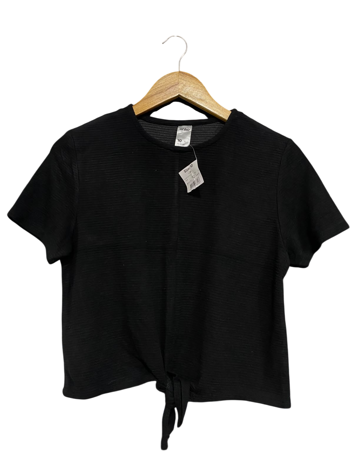 ANKO |M| BUST 18| A63| BLACK TEXTURED TIE-FRONT TECHNICAL UTILITY T-SHIRT