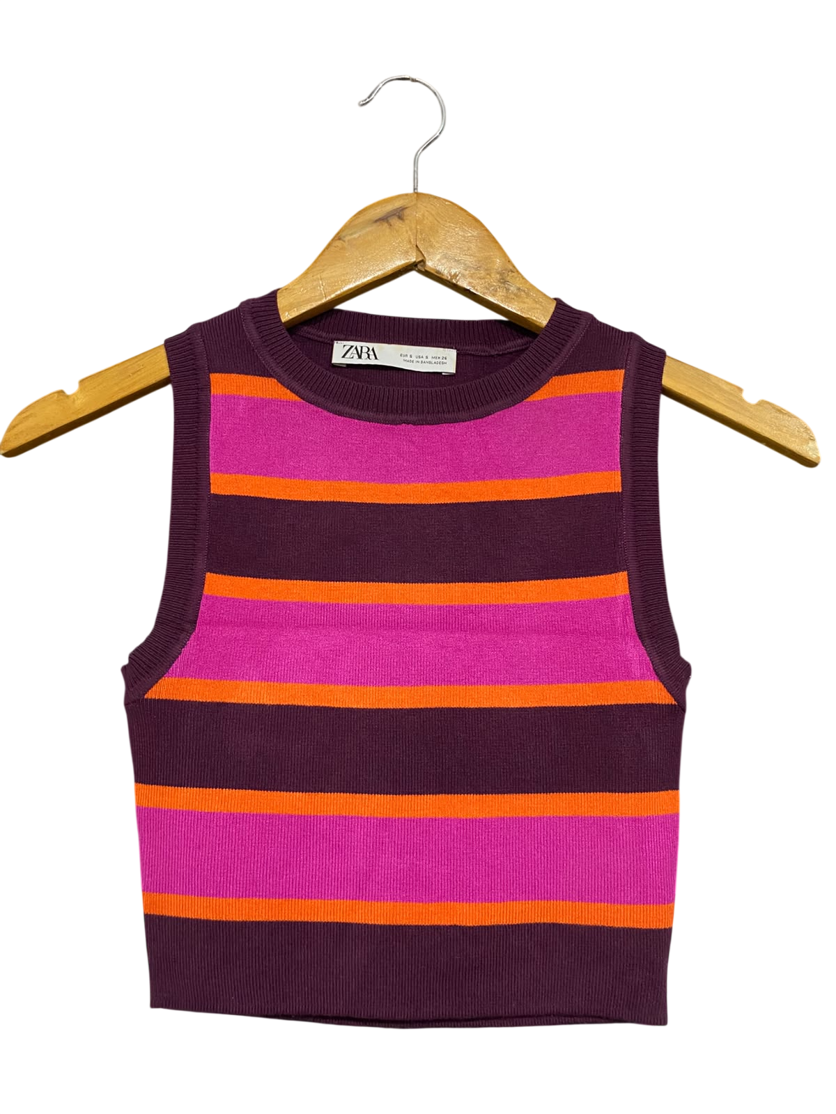 ZARA |S| BUST 12| A63| MULTI-COLOR STRIPED TECHNICAL UTILITY CROP TOP