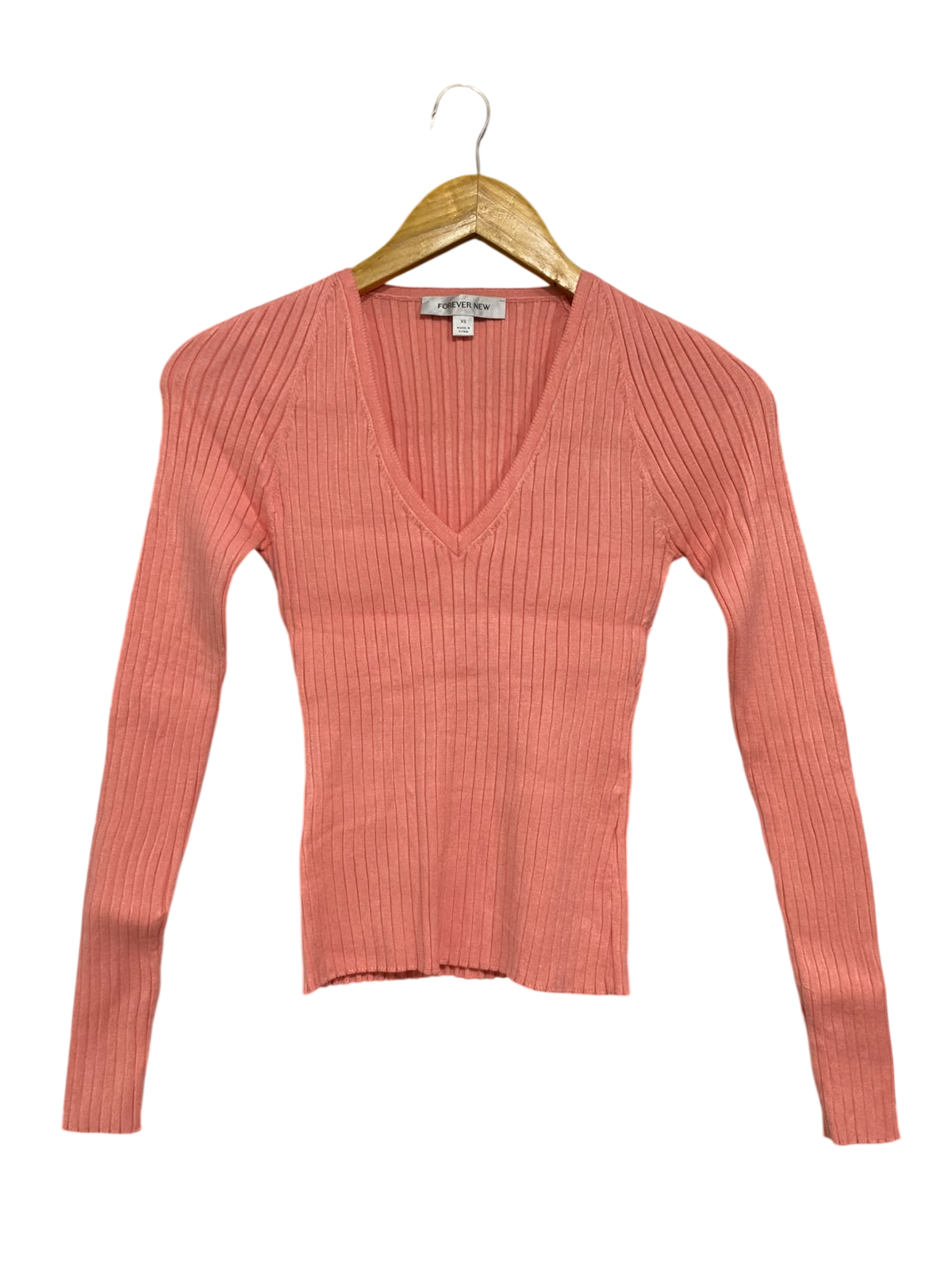 FOREVER NEW |XS| BUST 13| A63| PEACH RIBBED V-NECK TECHNICAL UTILITY SWEATER