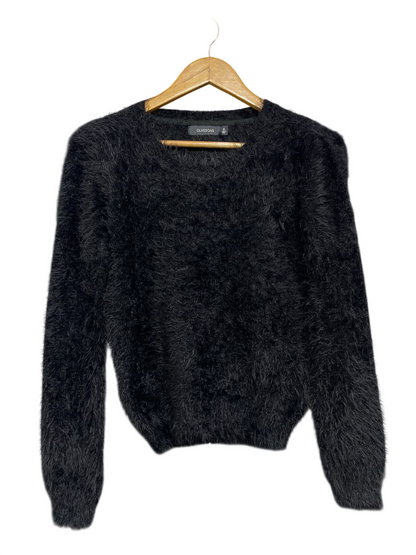 GLASSONS |S| BUST 17| A63| BLACK FUZZY TEXTURED TECHNICAL UTILITY SWEATER