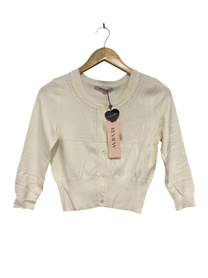 REVIEW |M| BUST 16| A63| CREAM KNIT BUTTON-FRONT TECHNICAL UTILITY CARDIGAN