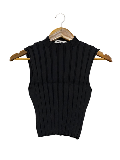 SHOWPO |S| BUST 12| A63| BLACK RIBBED MOCK-NECK TECHNICAL UTILITY CROP TOP