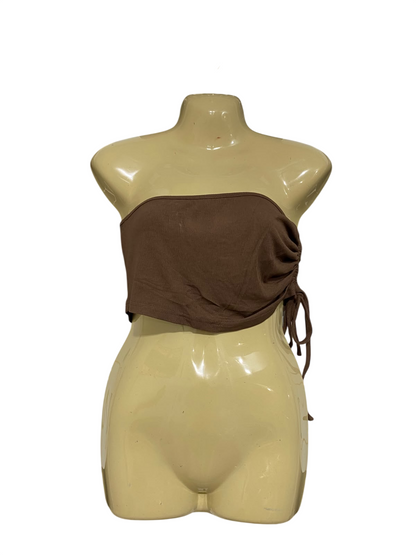 PRINCESS POLLLY |S| BUST 15| A63| BROWN SIDE-RUCHED STRAPLESS TECHNICAL UTILITY TUBE TOP