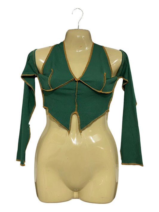 THATSSOFETCH |M| BUST 15| A63| EMERALD GREEN EXAGGERATED-SEAM CROP TOP