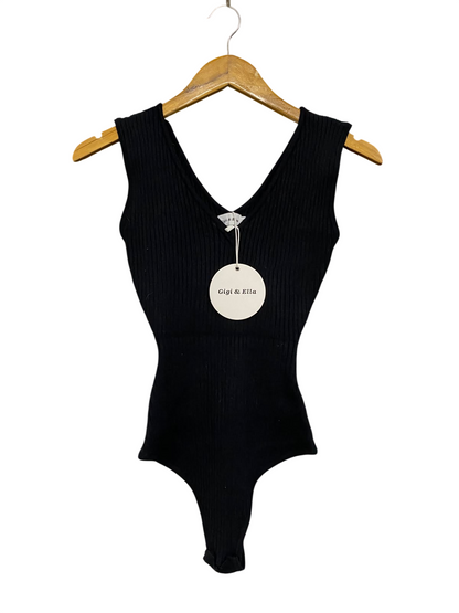 GIGI & ELLA |M| BUST 13| A63| BLACK RIBBED V-NECK TECHNICAL UTILITY BODYSUIT