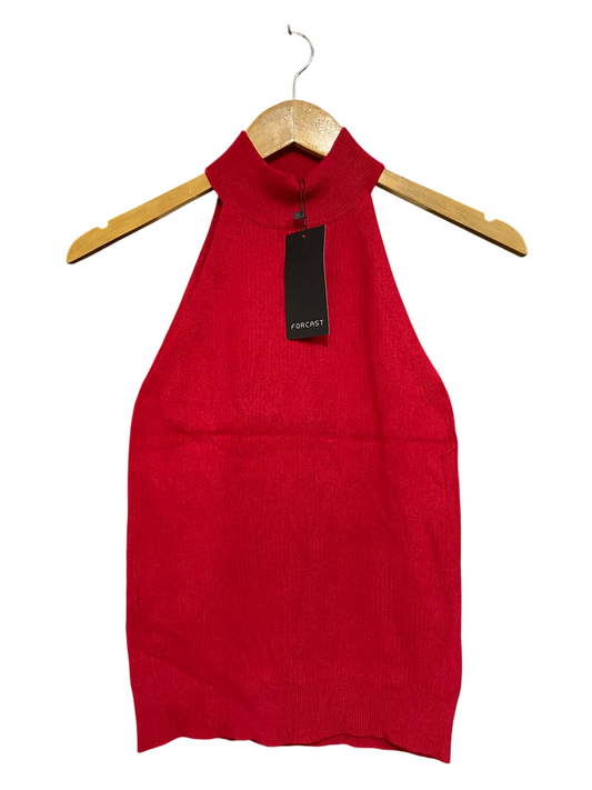 FORCAST |XS| BUST 13| A63| RED MOCK-NECK RIBBED  HALTER TOP