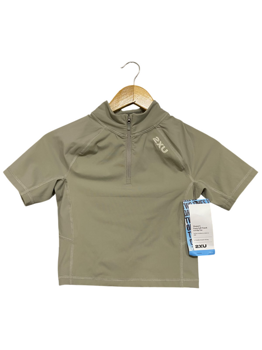 2XU |XS| BUST 15| A63| OLIVE GREEN HALF-ZIP  CROP TEE