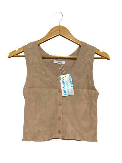 VALLEY GIRL |XS| BUST 13| A63| BEIGE RIBBED BUTTON-FRONT TECHNICAL UTILITY CROP TOP